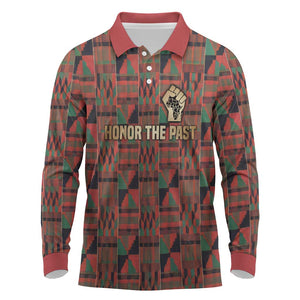 Black Heritage Tree Long Sleeve Polo Shirt African Root Black History Kente Pattern