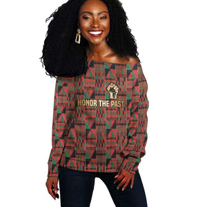 Black Heritage Tree Off Shoulder Sweater African Root Black History Kente Pattern