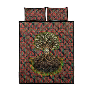 Black Heritage Tree Quilt Bed Set African Root Black History Kente Pattern
