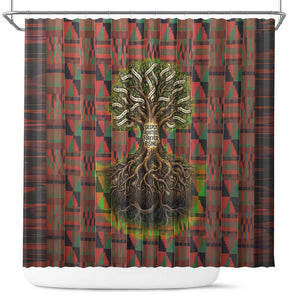 Black Heritage Tree Shower Curtain African Root Black History Kente Pattern