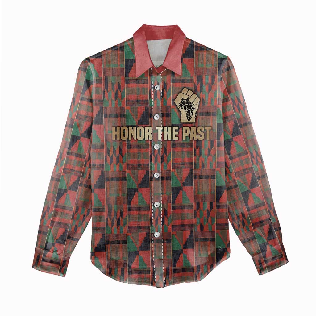Black Heritage Tree Women Casual Shirt African Root Black History Kente Pattern