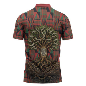 Black Heritage Tree Zipper Polo Shirt African Root Black History Kente Pattern