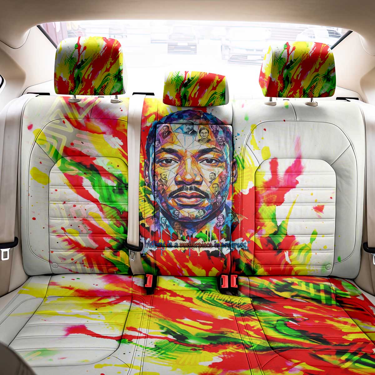 MLK Black Excellence Back Car Seat Cover Martin Luther King Jr Colorful Abstract Watercolor