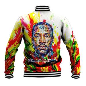MLK Black Excellence Baseball Jacket Martin Luther King Jr Colorful Abstract Watercolor