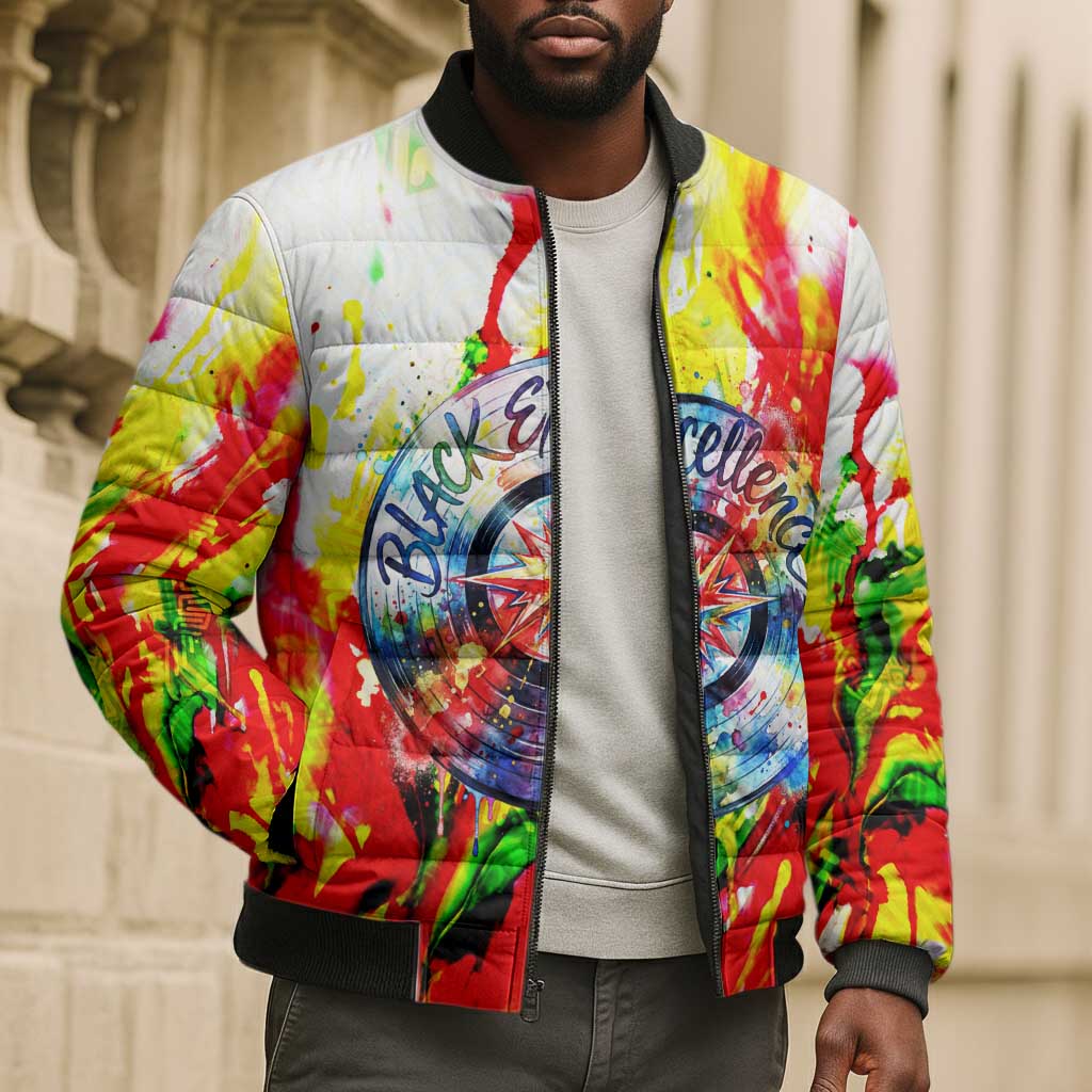MLK Black Excellence Bomber Puffer Jacket Martin Luther King Jr Colorful Abstract Watercolor
