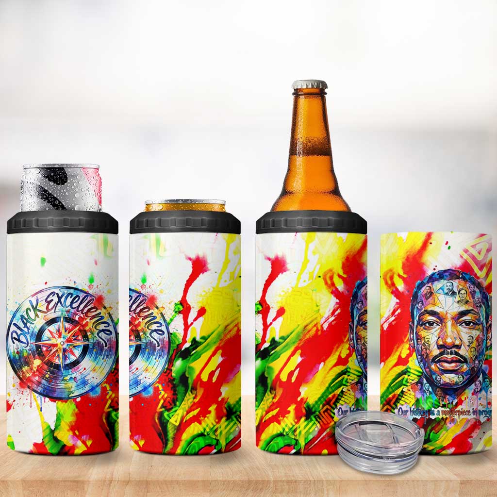 MLK Black Excellence 4 in 1 Can Cooler Tumbler Martin Luther King Jr Colorful Abstract Watercolor