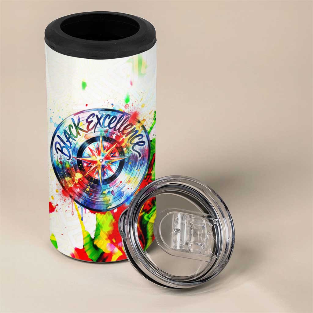MLK Black Excellence 4 in 1 Can Cooler Tumbler Martin Luther King Jr Colorful Abstract Watercolor