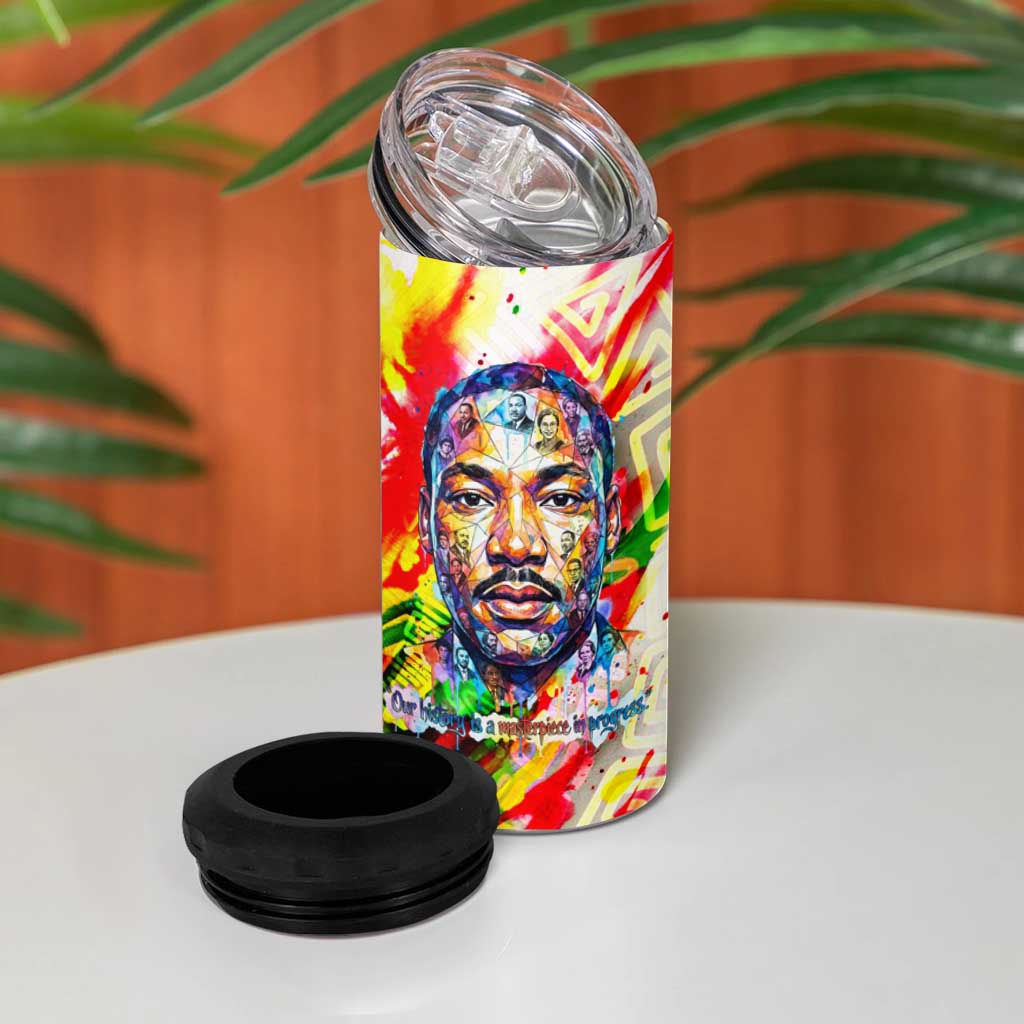 MLK Black Excellence 4 in 1 Can Cooler Tumbler Martin Luther King Jr Colorful Abstract Watercolor