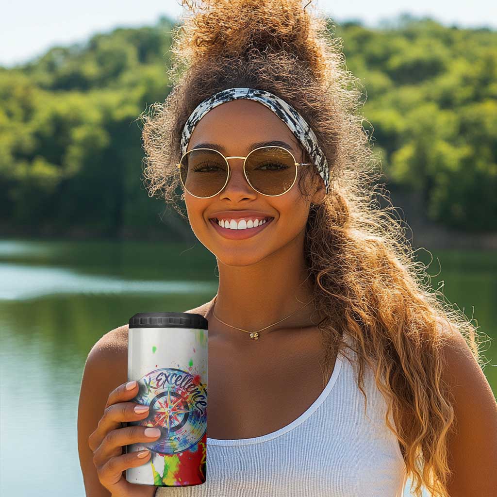MLK Black Excellence 4 in 1 Can Cooler Tumbler Martin Luther King Jr Colorful Abstract Watercolor