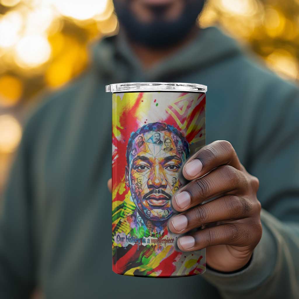 MLK Black Excellence 4 in 1 Can Cooler Tumbler Martin Luther King Jr Colorful Abstract Watercolor
