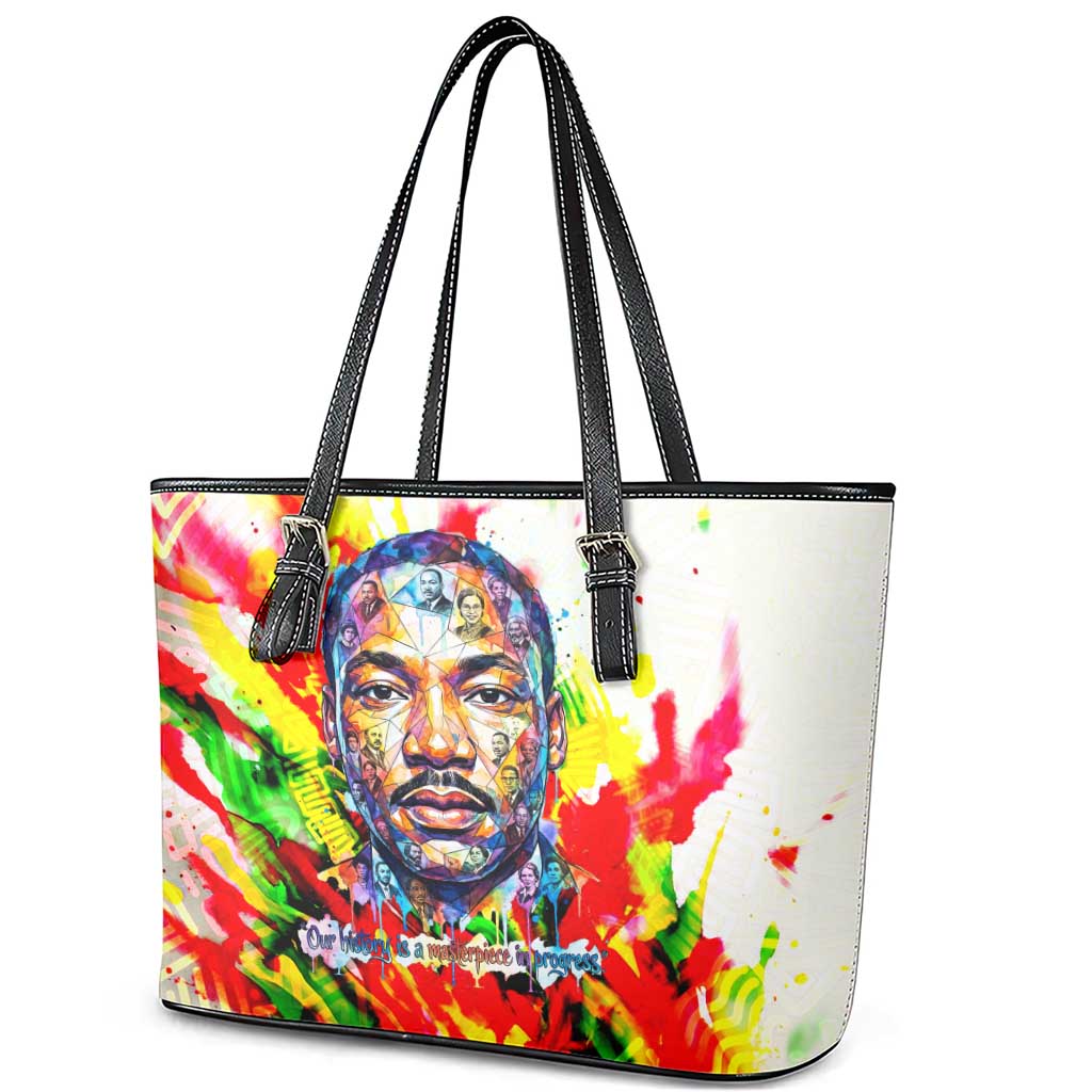 MLK Black Excellence Leather Tote Bag Martin Luther King Jr Colorful Abstract Watercolor
