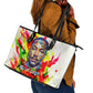 MLK Black Excellence Leather Tote Bag Martin Luther King Jr Colorful Abstract Watercolor