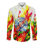 MLK Black Excellence Long Sleeve Button Shirt Martin Luther King Jr Colorful Abstract Watercolor