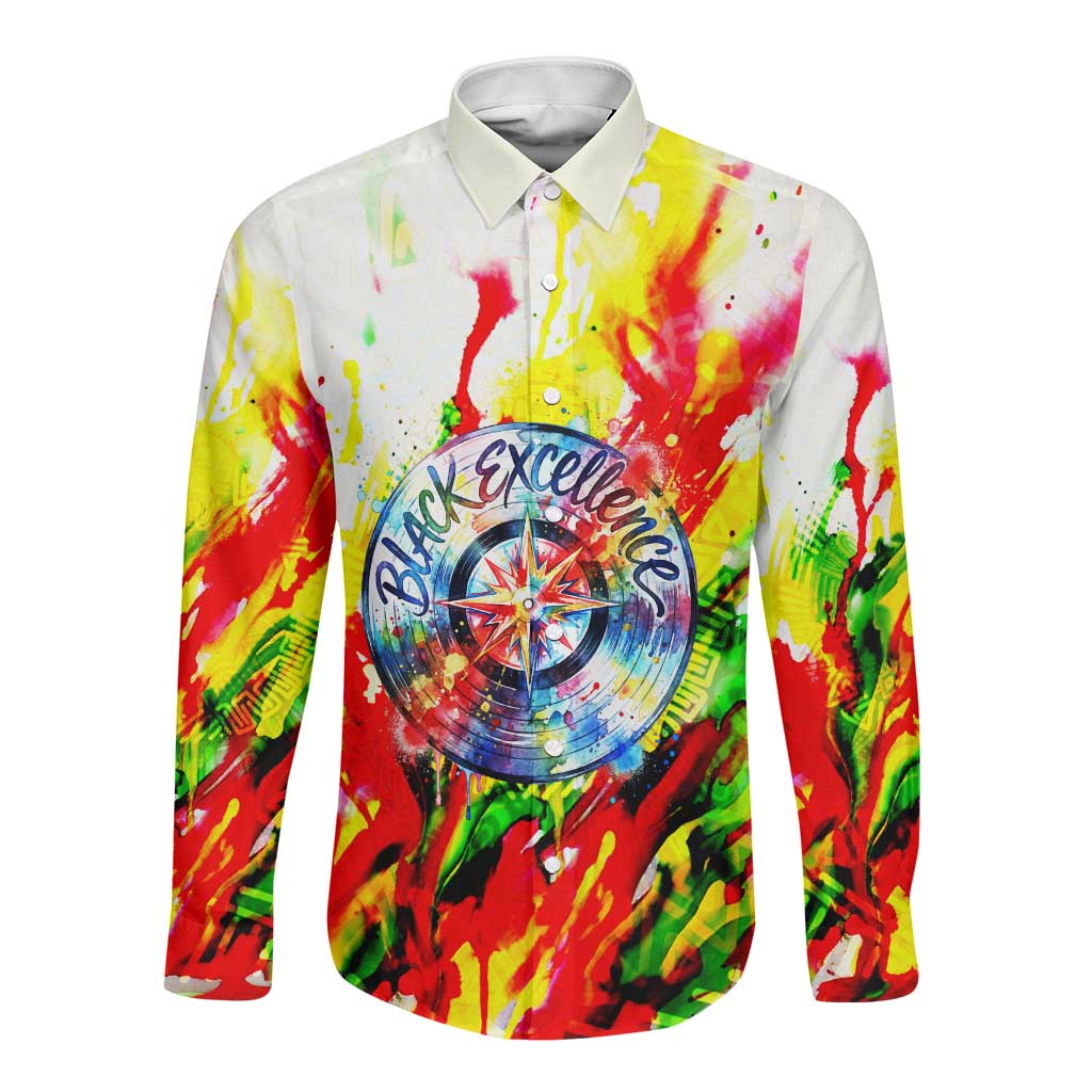 MLK Black Excellence Long Sleeve Button Shirt Martin Luther King Jr Colorful Abstract Watercolor