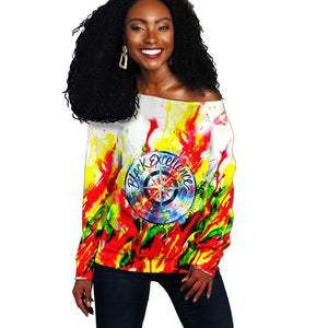 MLK Black Excellence Off Shoulder Sweater Martin Luther King Jr Colorful Abstract Watercolor