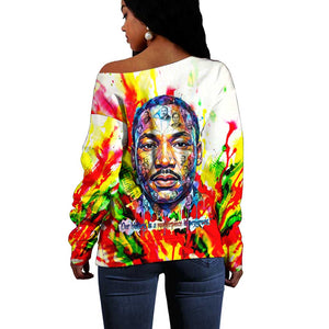 MLK Black Excellence Off Shoulder Sweater Martin Luther King Jr Colorful Abstract Watercolor