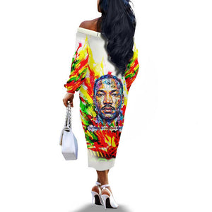 MLK Black Excellence Off The Shoulder Long Sleeve Dress Martin Luther King Jr Colorful Abstract Watercolor