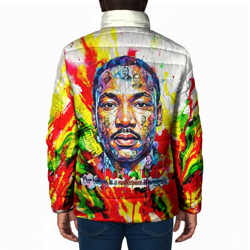 MLK Black Excellence Padded Jacket Martin Luther King Jr Colorful Abstract Watercolor