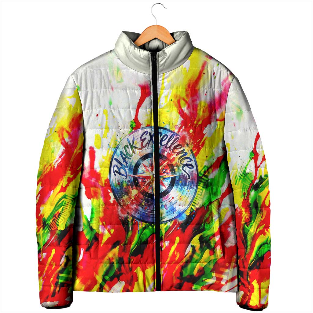 MLK Black Excellence Padded Jacket Martin Luther King Jr Colorful Abstract Watercolor