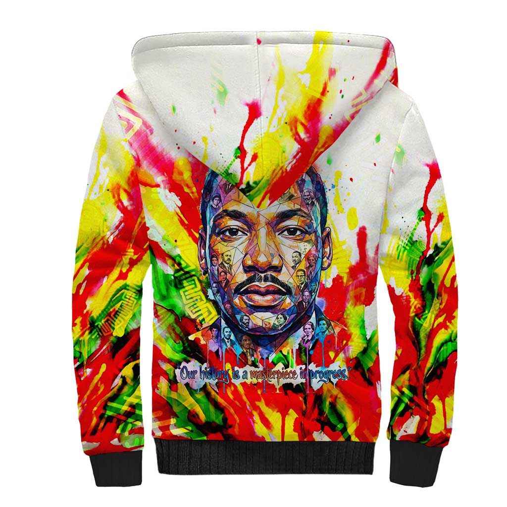 MLK Black Excellence Sherpa Hoodie Martin Luther King Jr Colorful Abstract Watercolor