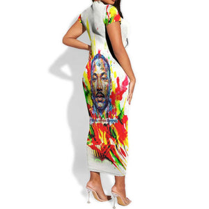 MLK Black Excellence Short Sleeve Bodycon Dress Martin Luther King Jr Colorful Abstract Watercolor