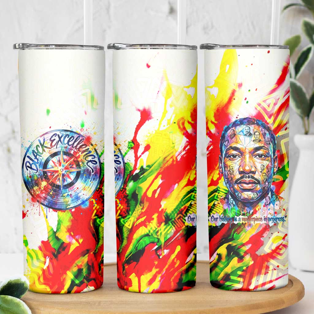 MLK Black Excellence Skinny Tumbler Martin Luther King Jr Colorful Abstract Watercolor