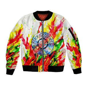 MLK Black Excellence Sleeve Zip Bomber Jacket Martin Luther King Jr Colorful Abstract Watercolor