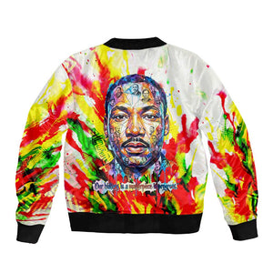 MLK Black Excellence Sleeve Zip Bomber Jacket Martin Luther King Jr Colorful Abstract Watercolor