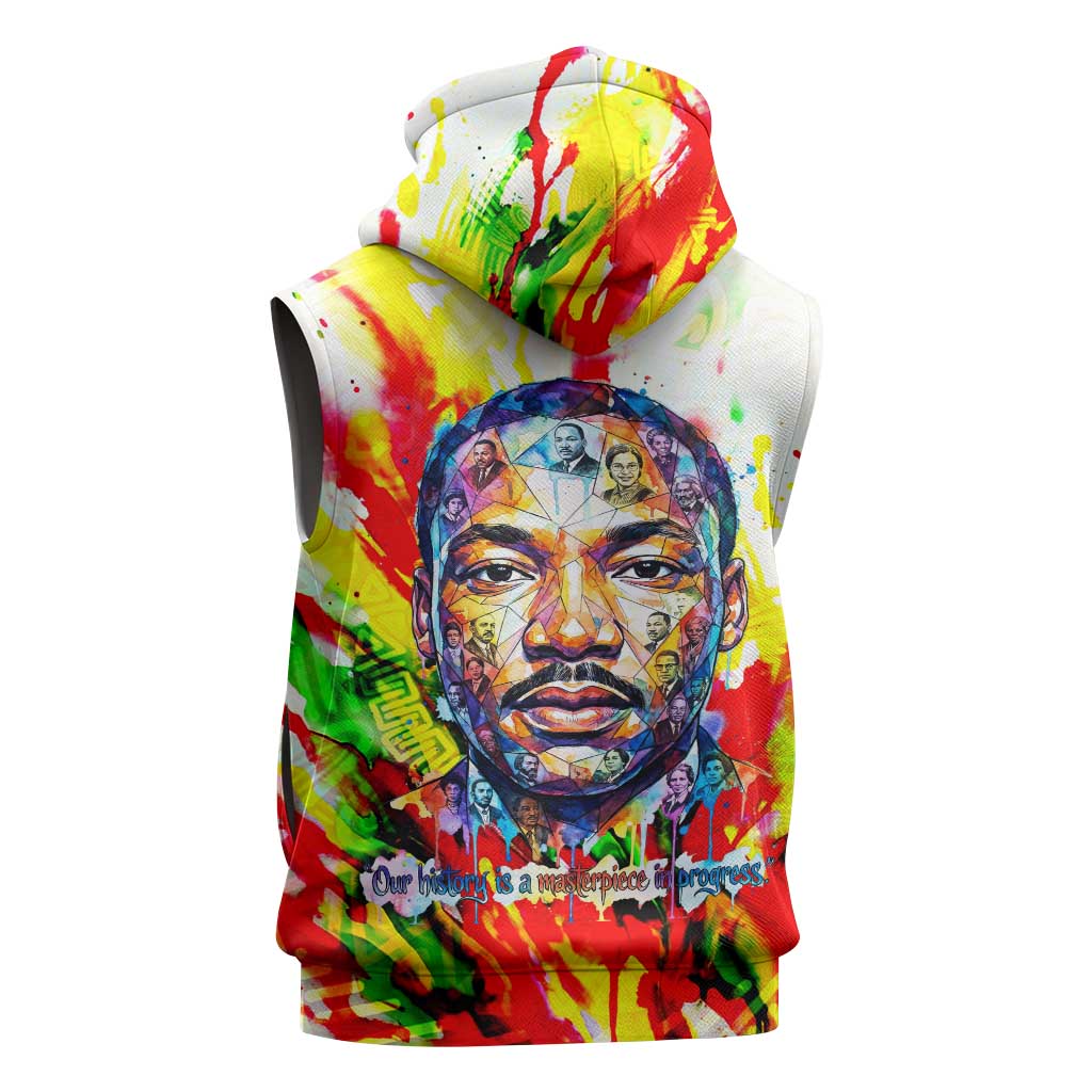 MLK Black Excellence Sleeveless Zip Hoodie Martin Luther King Jr Colorful Abstract Watercolor