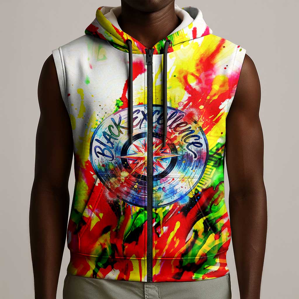 MLK Black Excellence Sleeveless Zip Hoodie Martin Luther King Jr Colorful Abstract Watercolor
