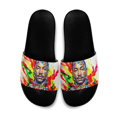 MLK Black Excellence Slide Sandals Martin Luther King Jr Colorful Abstract Watercolor
