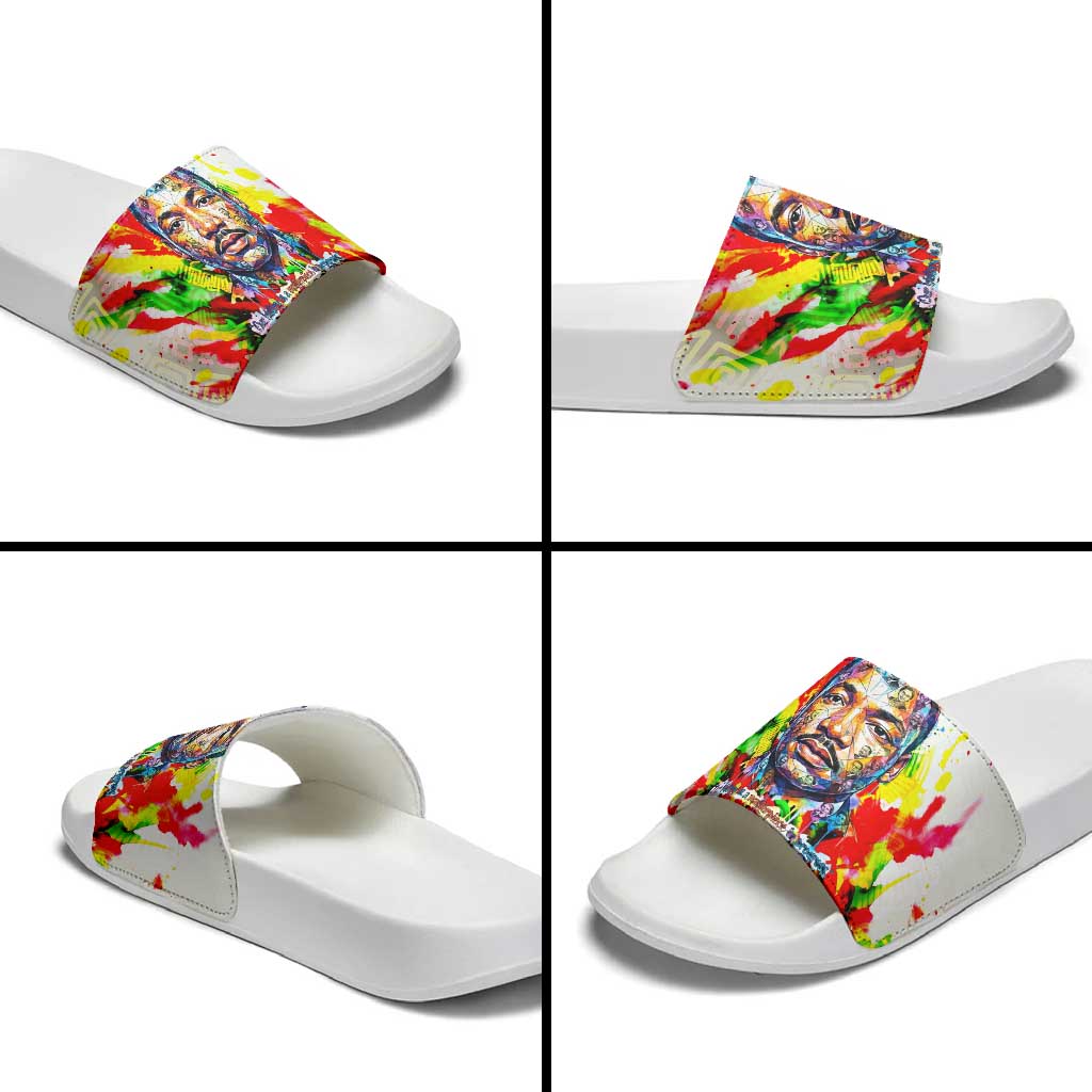 MLK Black Excellence Slide Sandals Martin Luther King Jr Colorful Abstract Watercolor