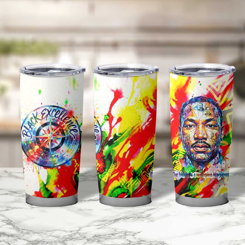 MLK Black Excellence Tumbler Cup Martin Luther King Jr Colorful Abstract Watercolor