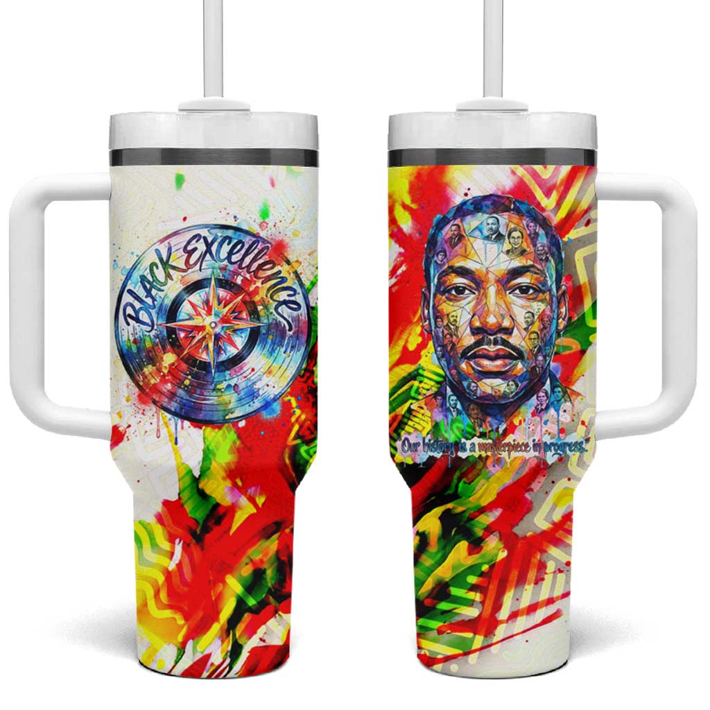 MLK Black Excellence Tumbler With Handle Martin Luther King Jr Colorful Abstract Watercolor
