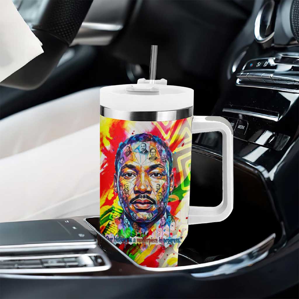 MLK Black Excellence Tumbler With Handle Martin Luther King Jr Colorful Abstract Watercolor