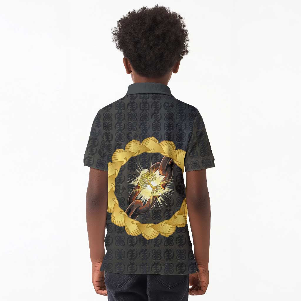 1926 Forever Black History Month Kid Polo Shirt Broken Chains Freedom Adinkra Symbol