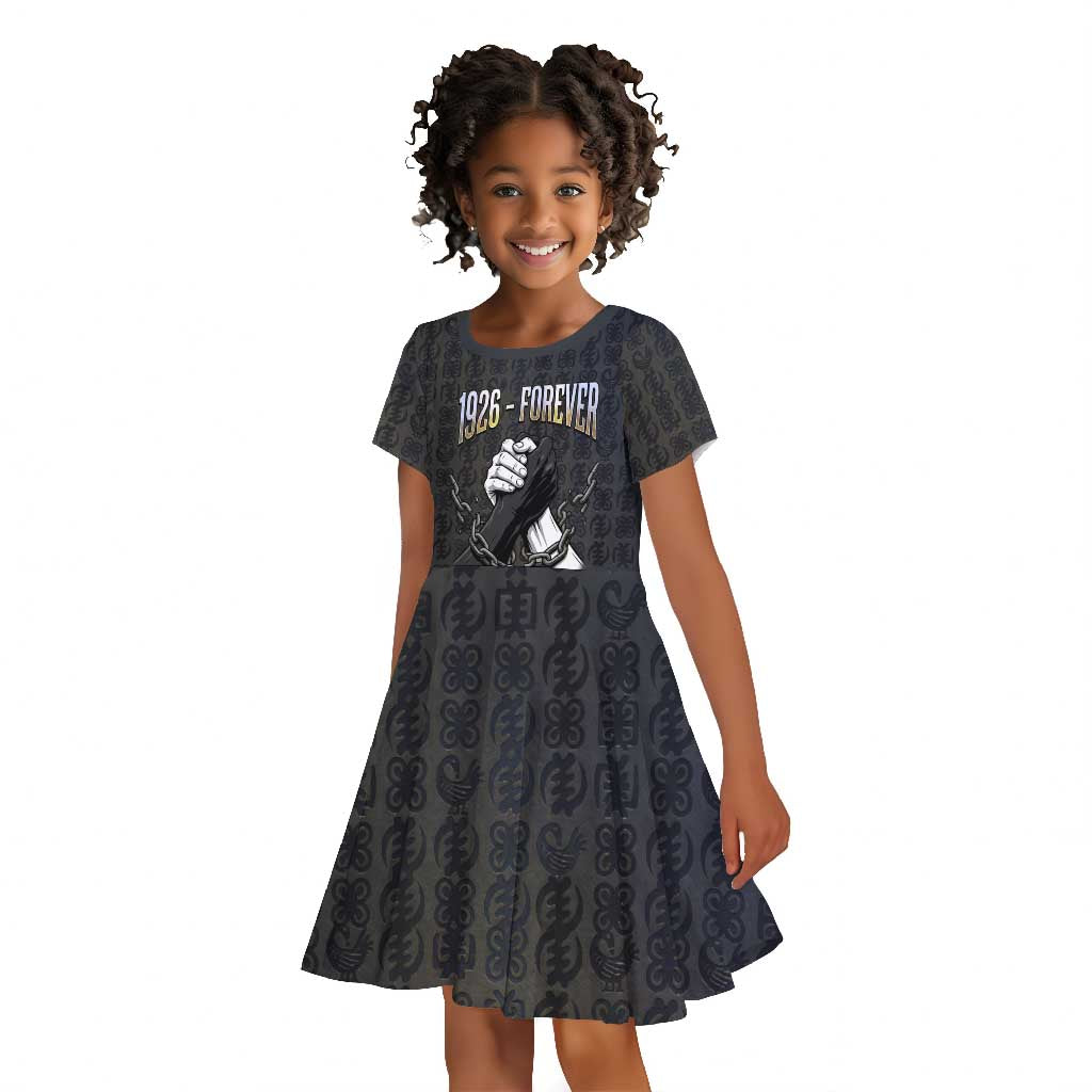 1926 Forever Black History Month Kid Short Sleeve Dress Broken Chains Freedom Adinkra Symbol