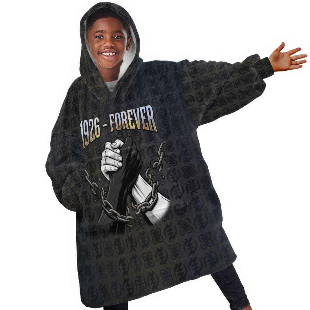 1926 Forever Black History Month Kid Wearable Blanket Hoodie Broken Chains Freedom Adinkra Symbol