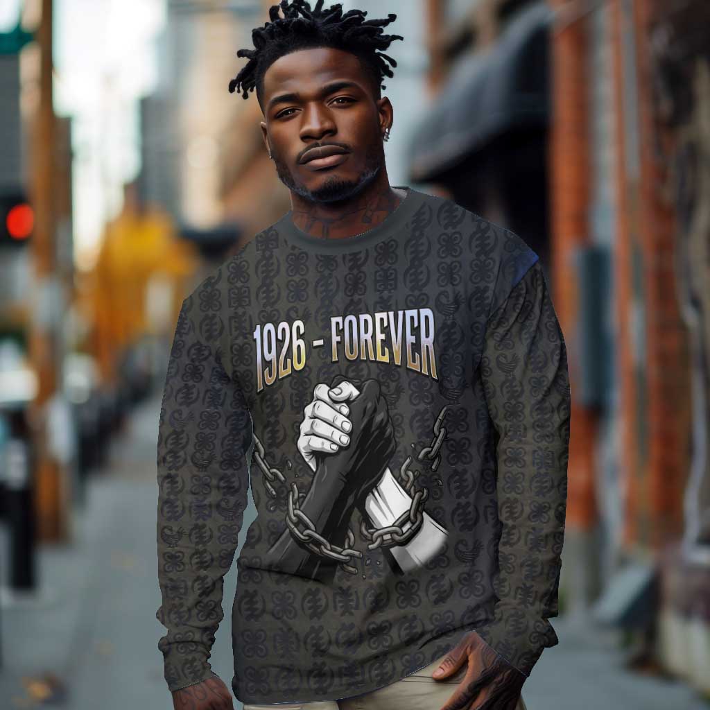 1926 Forever Black History Month Long Sleeve Shirt Broken Chains Freedom Adinkra Symbol