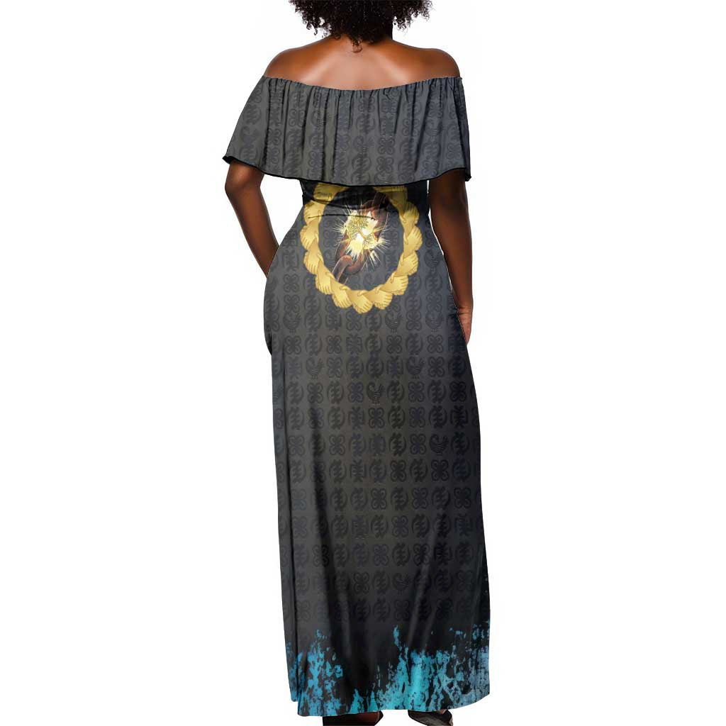 1926 Forever Black History Month Off Shoulder Maxi Dress Broken Chains Freedom Adinkra Symbol