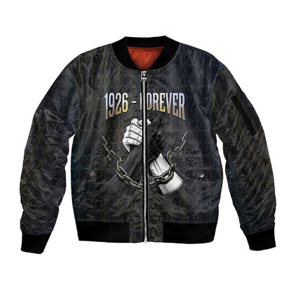 1926 Forever Black History Month Sleeve Zip Bomber Jacket Broken Chains Freedom Adinkra Symbol