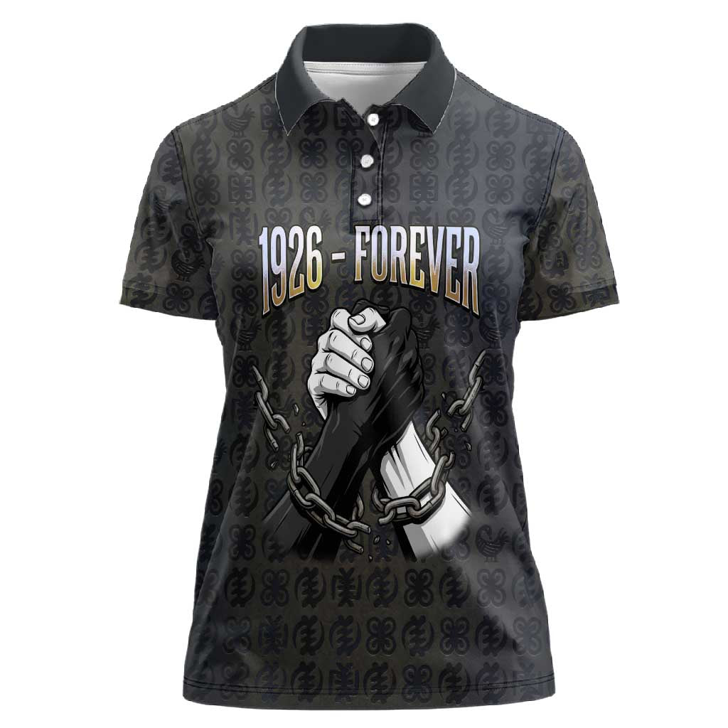 1926 Forever Black History Month Women Polo Shirt Broken Chains Freedom Adinkra Symbol