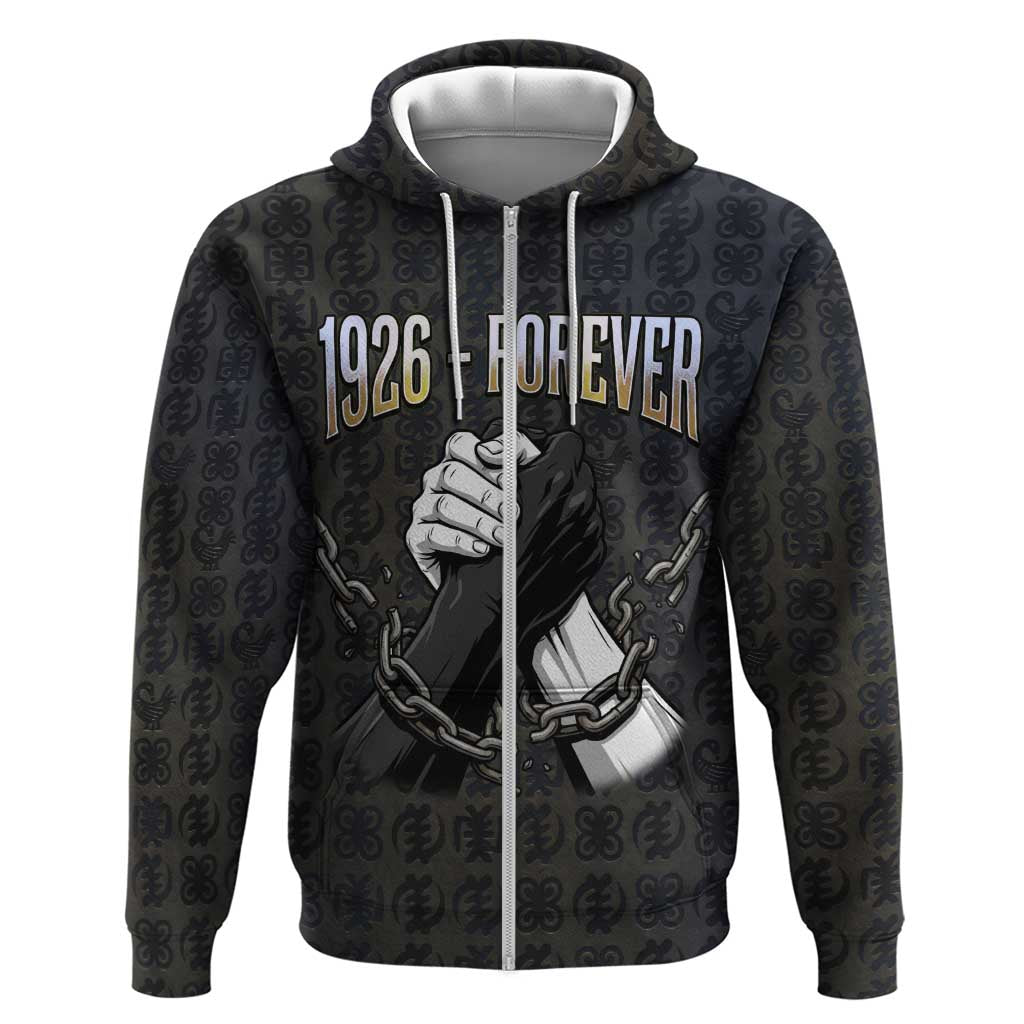 1926 Forever Black History Month Zip Hoodie Broken Chains Freedom Adinkra Symbol