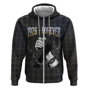 1926 Forever Black History Month Zip Hoodie Broken Chains Freedom Adinkra Symbol