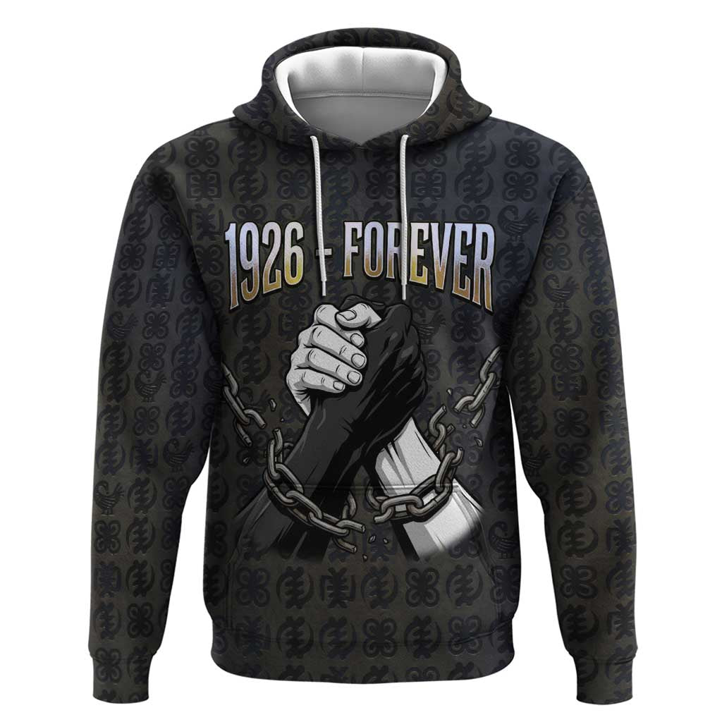 1926 Forever Black History Month Zip Hoodie Broken Chains Freedom Adinkra Symbol
