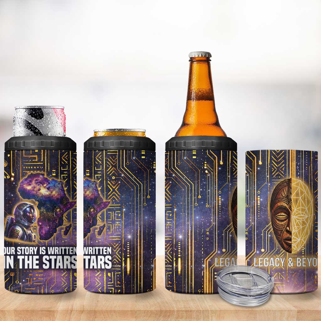 Afrofuturism Legacy Beyond 4 in 1 Can Cooler Tumbler African Astronaut Galaxy Mask