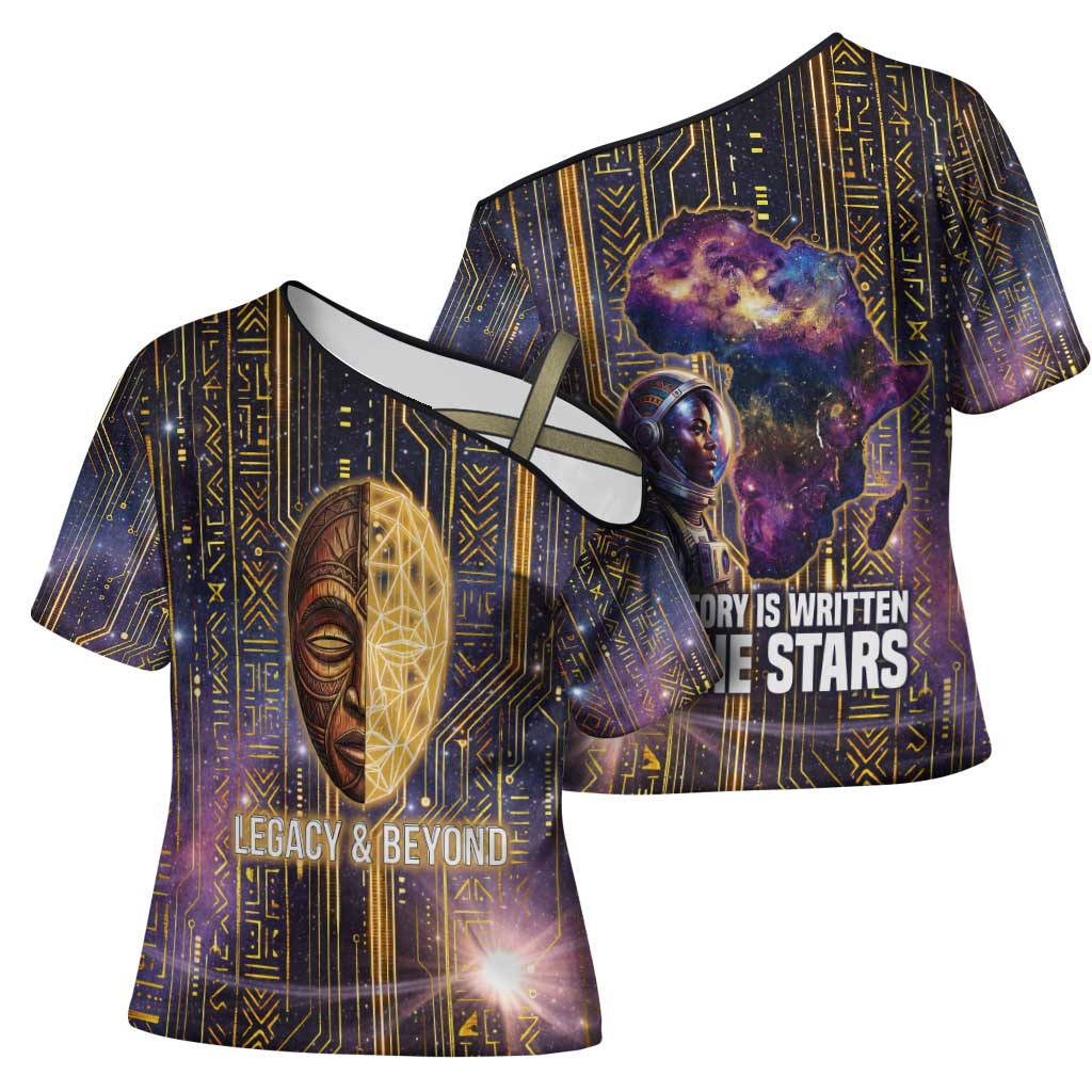 Afrofuturism Legacy Beyond Cross Shoulder Shirt African Astronaut Galaxy Mask