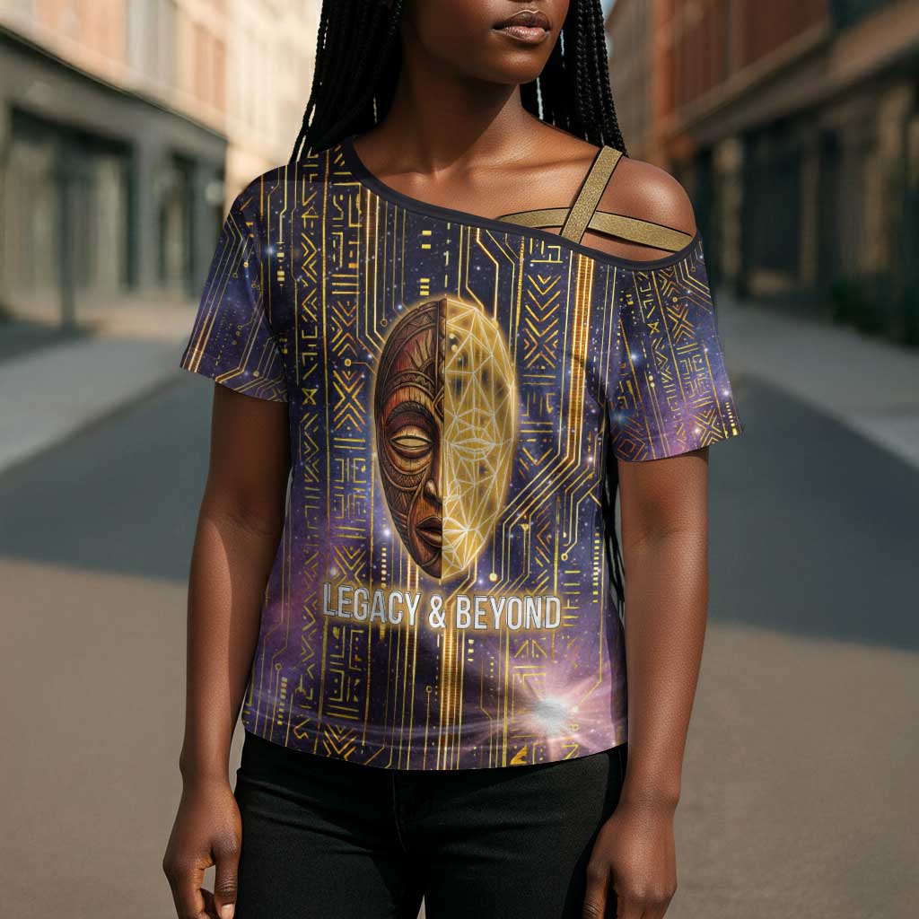 Afrofuturism Legacy Beyond Cross Shoulder Shirt African Astronaut Galaxy Mask