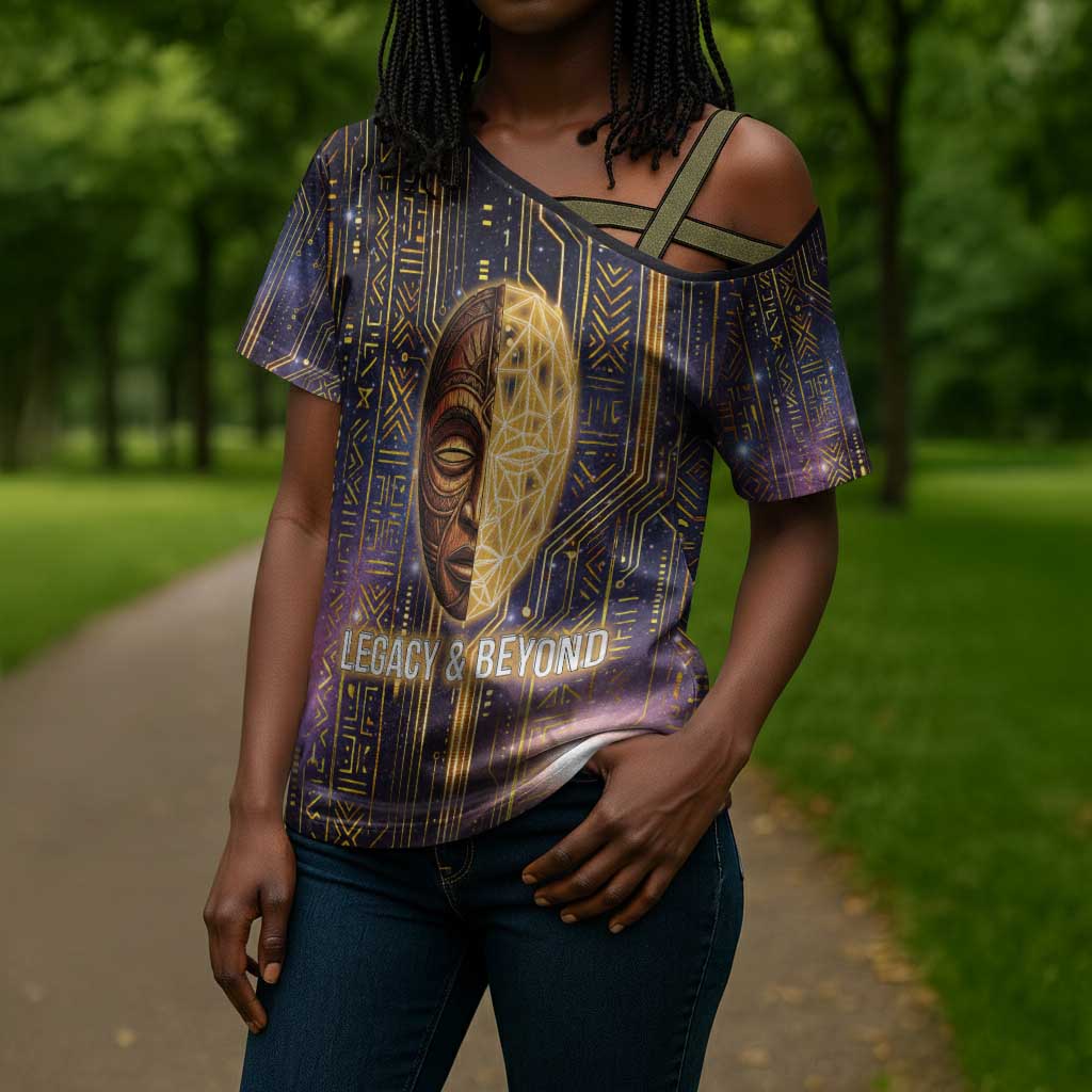 Afrofuturism Legacy Beyond Cross Shoulder Shirt African Astronaut Galaxy Mask