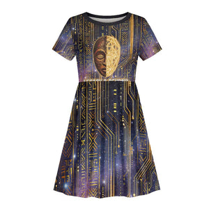 Afrofuturism Legacy Beyond Kid Short Sleeve Dress African Astronaut Galaxy Mask